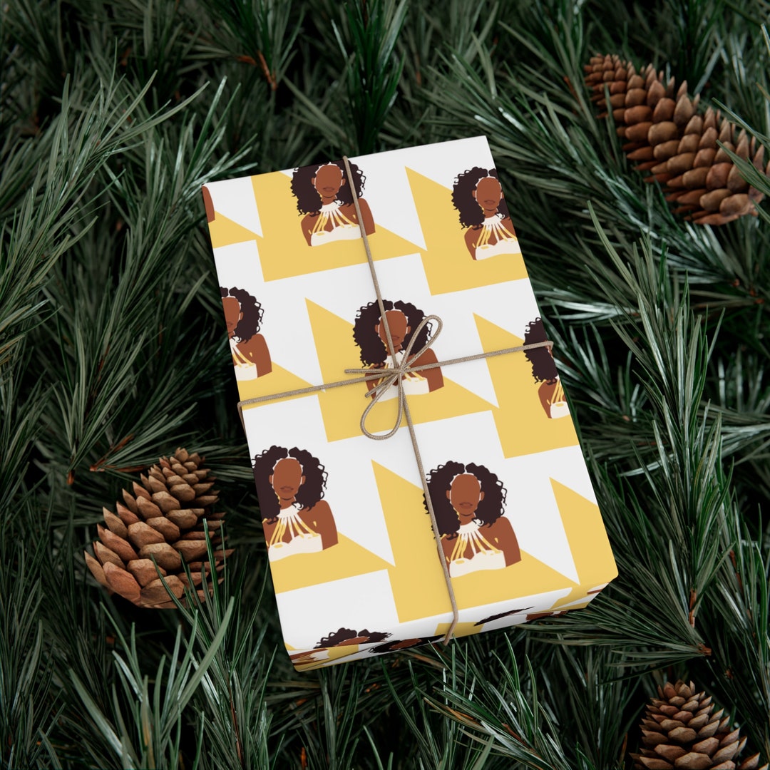 Gold Black Girl Gift Wrap, Sustainable, Eco-friendly, African American