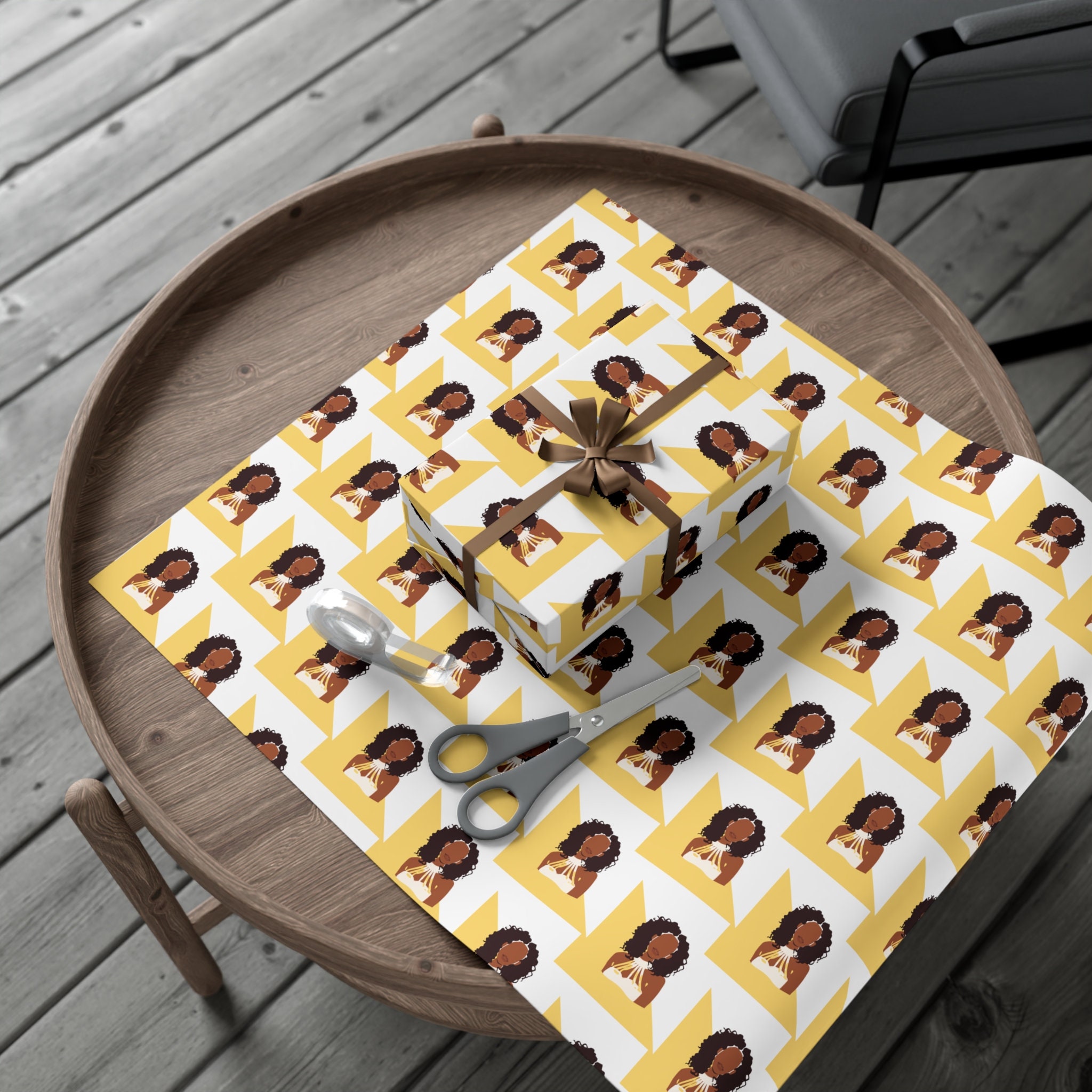 Gold Black Girl Gift Wrap, Sustainable, Eco-friendly, African American