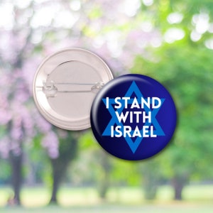 Israel Flag Pin, I Stand With Israel, Pinback Button, Fridge Magnet - B01