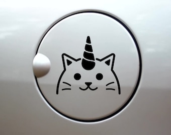 Unicorn Cat Car Decal: Vinyl Sticker, Gas Cap Decor