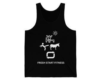 Fresh Start Fitness Wake Up, Kick Ass, Repeat Unisex Jersey Tank