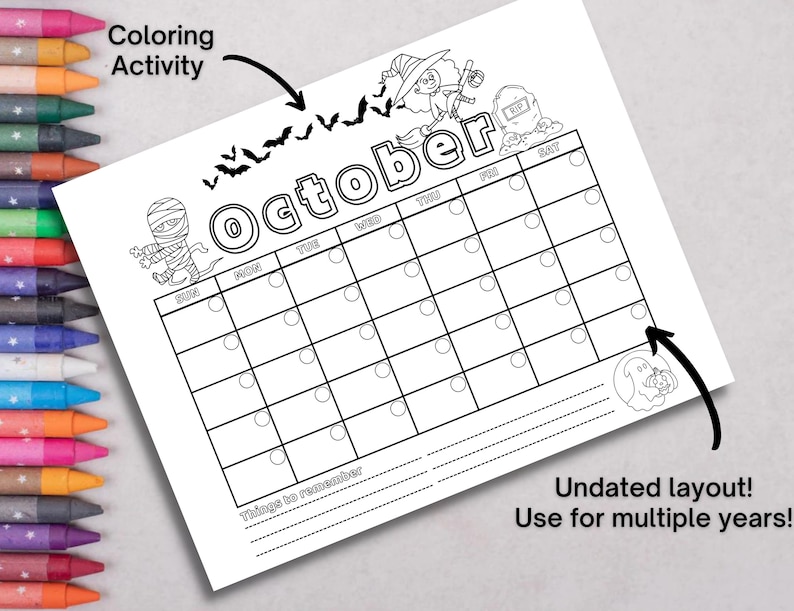 12 Month Printable Calendar For Kids Printable Calendar To Etsy