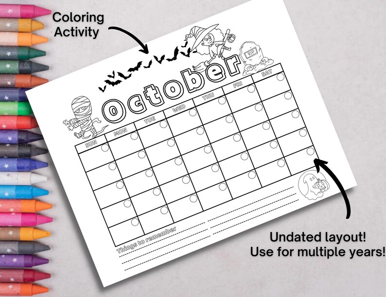 12 Month Printable Calendar for Kids Printable Calendar to Color ...