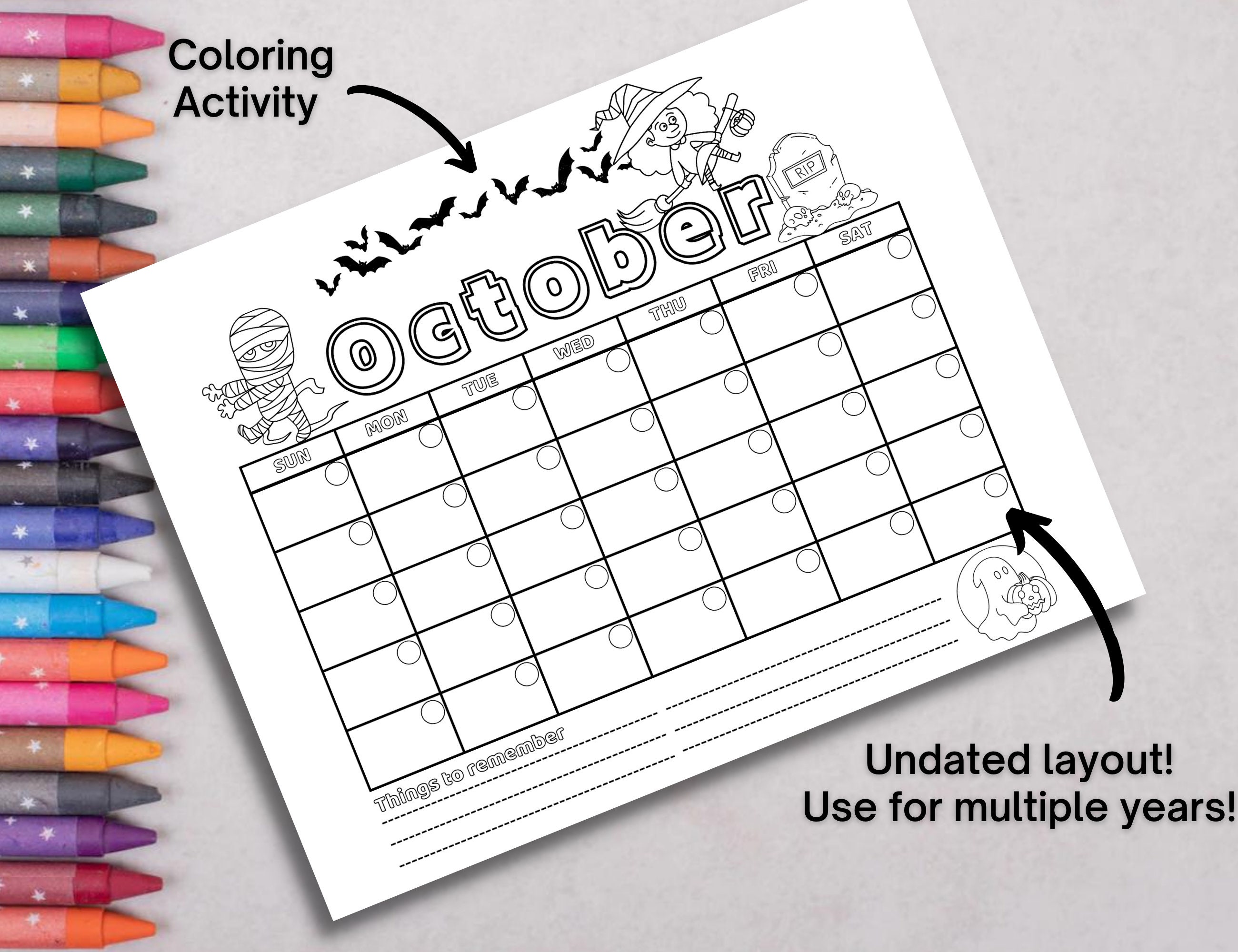 12 Month Printable Calendar for Kids Printable Calendar to Color ...