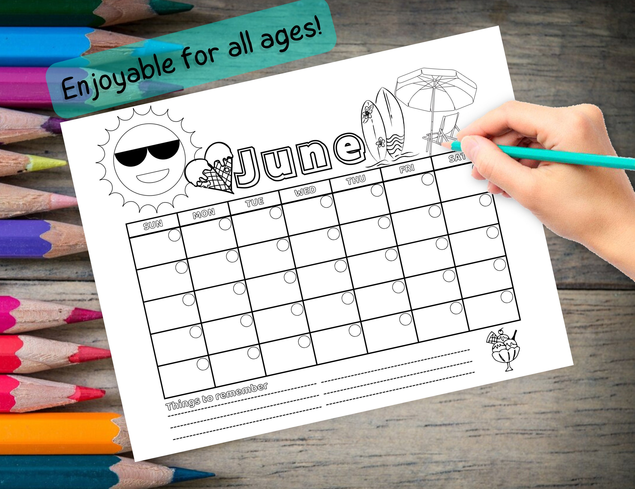 12 Month Printable Calendar for Kids Printable Calendar to Color ...