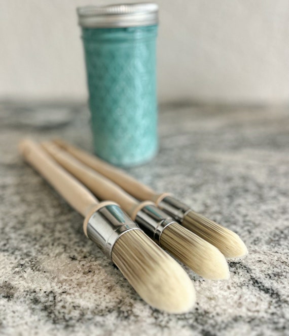 Set of 3 Trim or Project Brushes, Round Paint Brushes for Chalk Paint,  Mineral Paint, Waxes, Synthetic Pointed Large Paint Brushes, Diy 