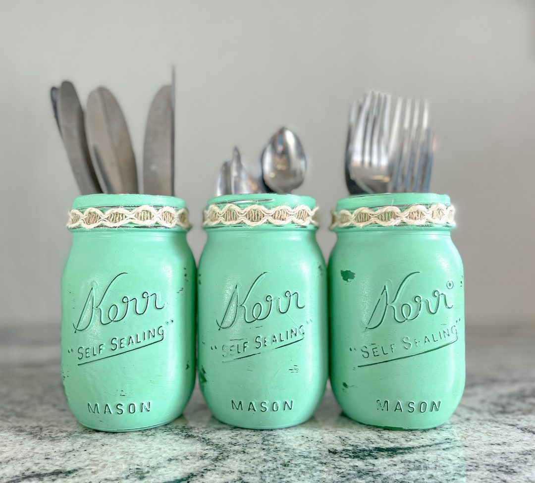 Mint Green Painted Farmhouse Mason Jars Storage Set of Three Etsy