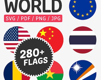 1,000+ files | 280+ Round World Flags | Digital Download | COMMERCIAL USE | pdf, svg, png, jpg | Clip Art