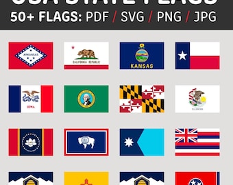 200+ files | 50+ USA State Flags | America State Flags | United States Flags | COMMERCIAL USE | pdf, svg, png, jpg | Clip Art