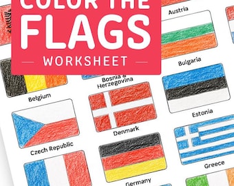 Color the Flags Printable Worksheets |  Homeschool Teacher | Digital Download PDF | 9 worksheets + individual files