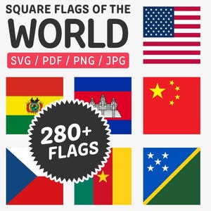 1000+ bestanden | 280+ vierkante wereldvlaggen | Digitale download | COMMERCIEEL GEBRUIK | pdf, svg, png, jpg | Illustraties