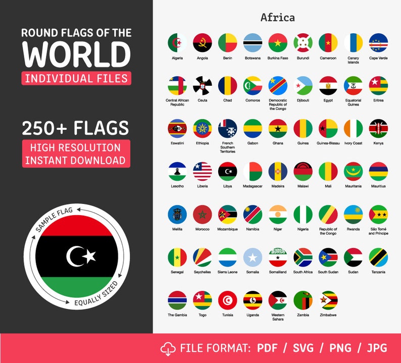 250 Round World Flags Digital Download COMMERCIAL USE Pdf, Svg, Png ...