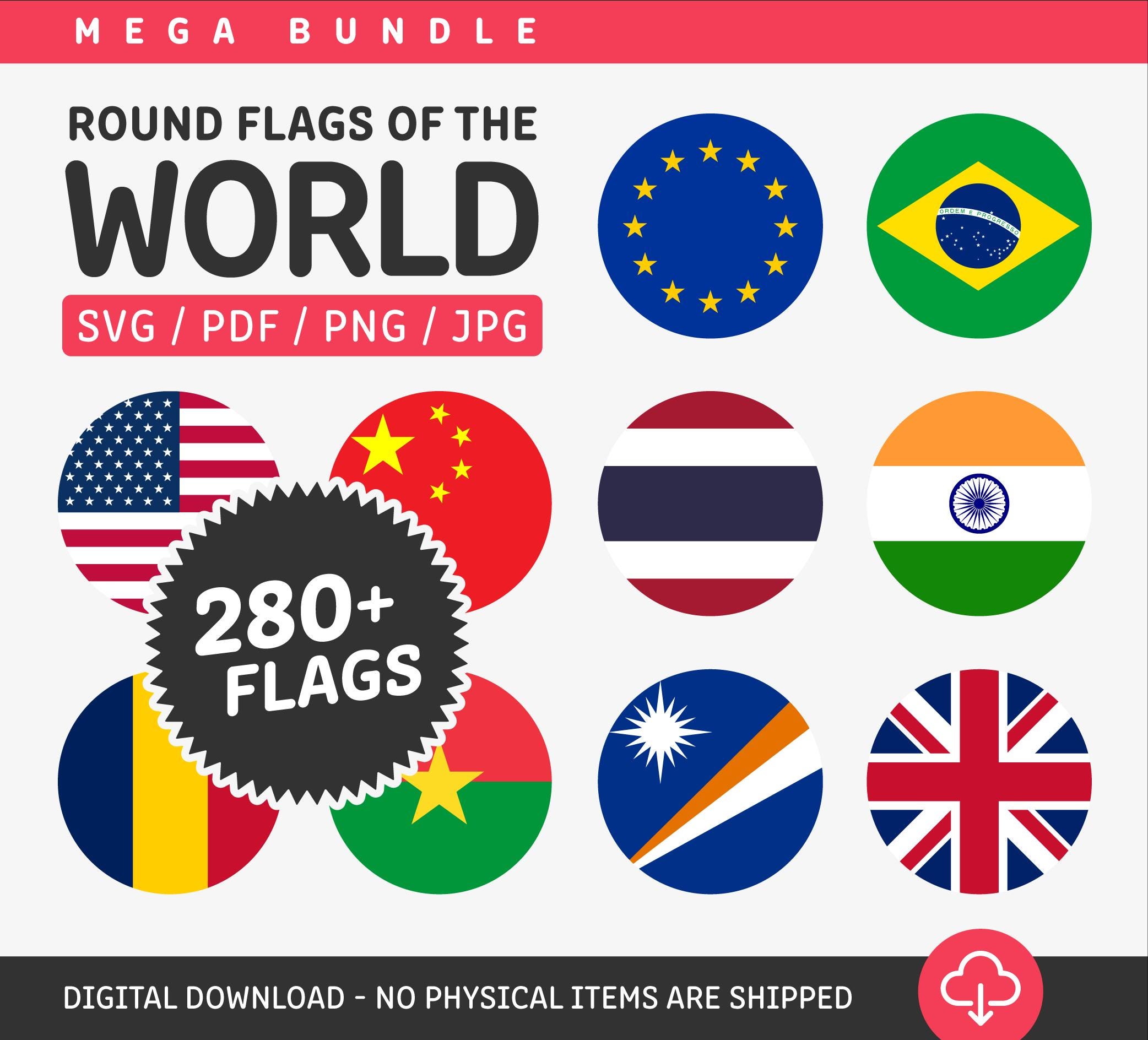 1,000+ files | 280+ Round World Flags | Digital Download | COMMERCIAL USE | pdf, svg, png, jpg | Clip Art