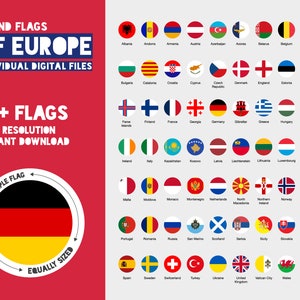 Round Flags of Europe, Digital Download, 60 Country & Regional Flags ...