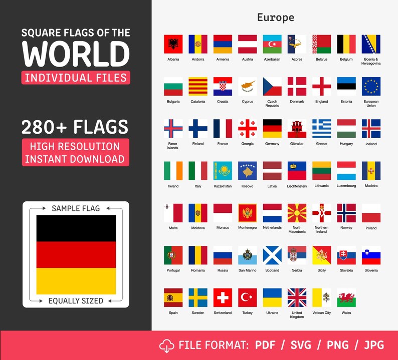 World Flags Clip Art: 280+ Square Country Flags (digital Download ...