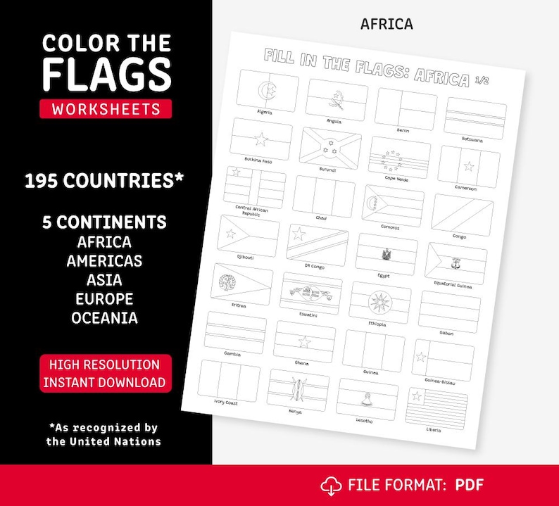 Color The Flags Worksheets.pdf Color the Flags Worksheets | Digital Download PDF | 9 Worksheets ...