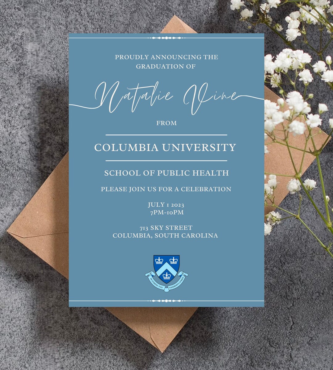 Columbia Graduation Invitation DIGITAL DOWNLOAD Columbia Etsy
