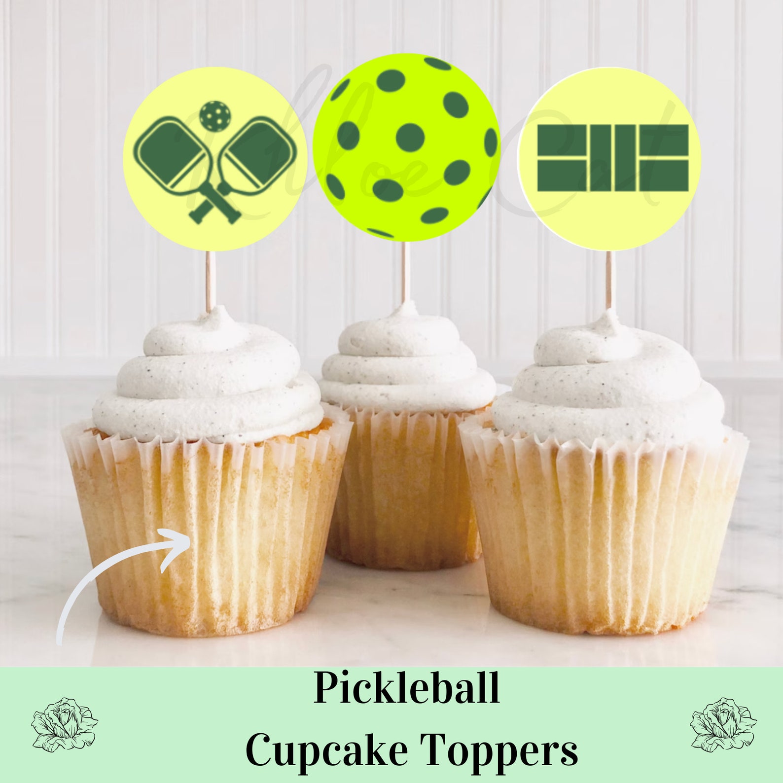 Pickleball Cupcake Topper Pickleball Party Decoration Etsy