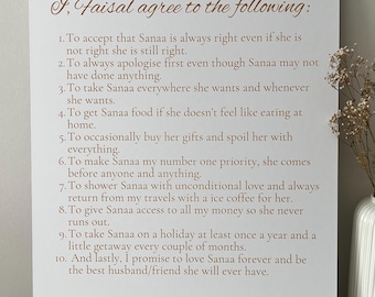 Bridal Contract Sign Personalised – A2 Wedding Ceremony Decor