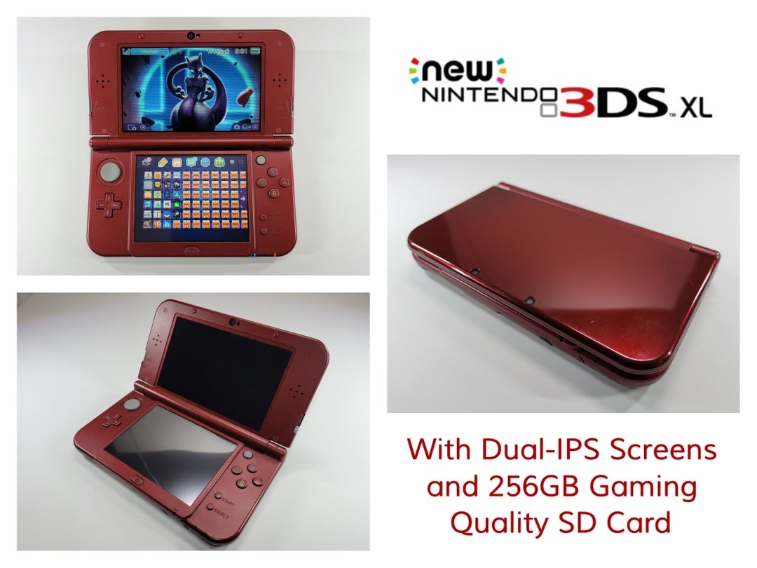 Nintendo new Metallic Red 3DS XL/LL Console W/ 256GB Sd Card & Dual IPS