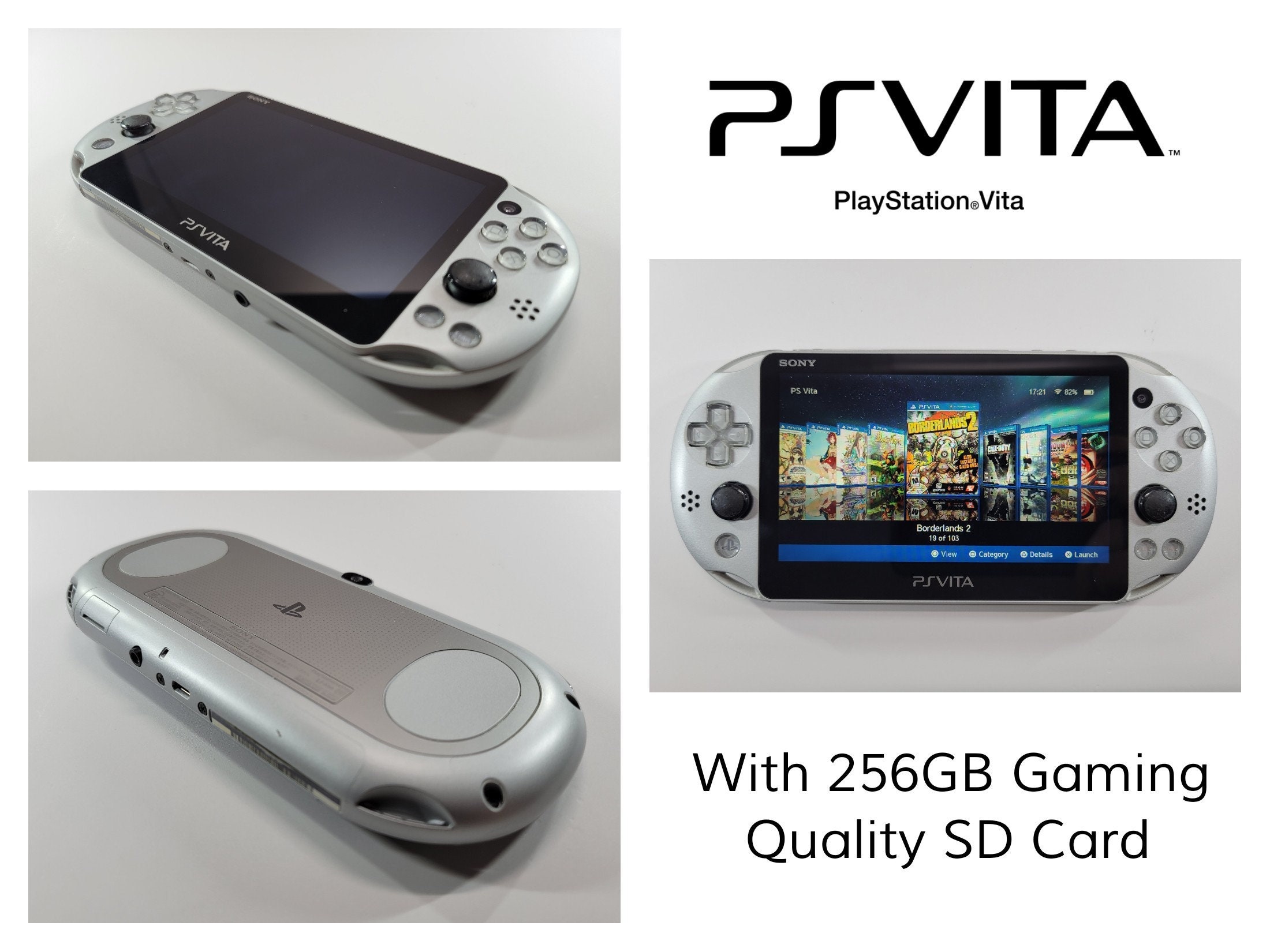 Sony Playstation Vita 2000 in Silver W/ 256GB SD Card With Games 