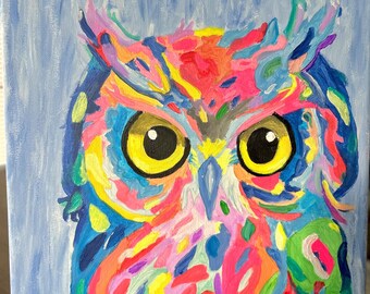 フクロウアート、フクロウの絵画、キャンバスに描かれたオリジナルの
