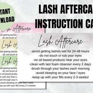 Lash Extension Aftercare Instruction Card / Lash Maintenance Card - Printable