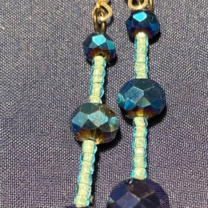 Beaded Blue Glass and Crystal Earrings