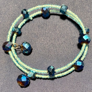 Beaded Blue Glass and Crystal Bracelet