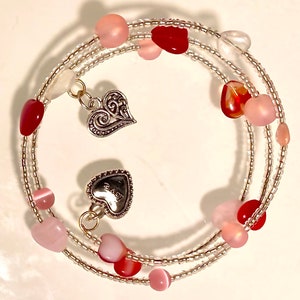 Hearts Love Wrap Bracelet in Pink Red and White
