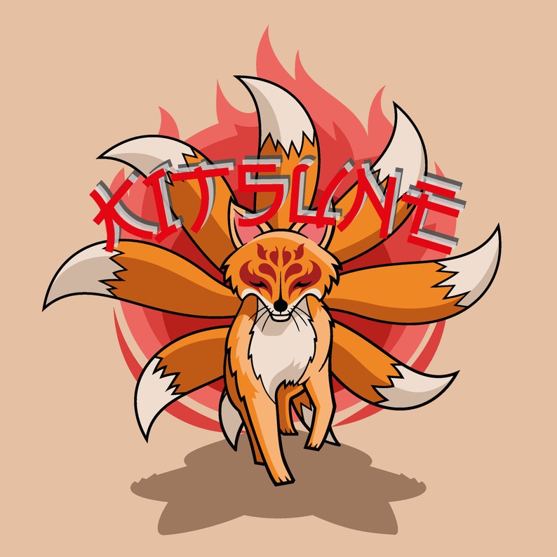 Kitsune Clipart 9 Tailed Fox Kitsune T-shirt Design Kitsune - Etsy