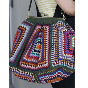 Bolso Poppins, bolso grande de crochet, bolso vintage de crochet XXL, bolso de crochet XL con marco metálico con cierre de beso, Bauletto de crochet, bolso vintage de crochet