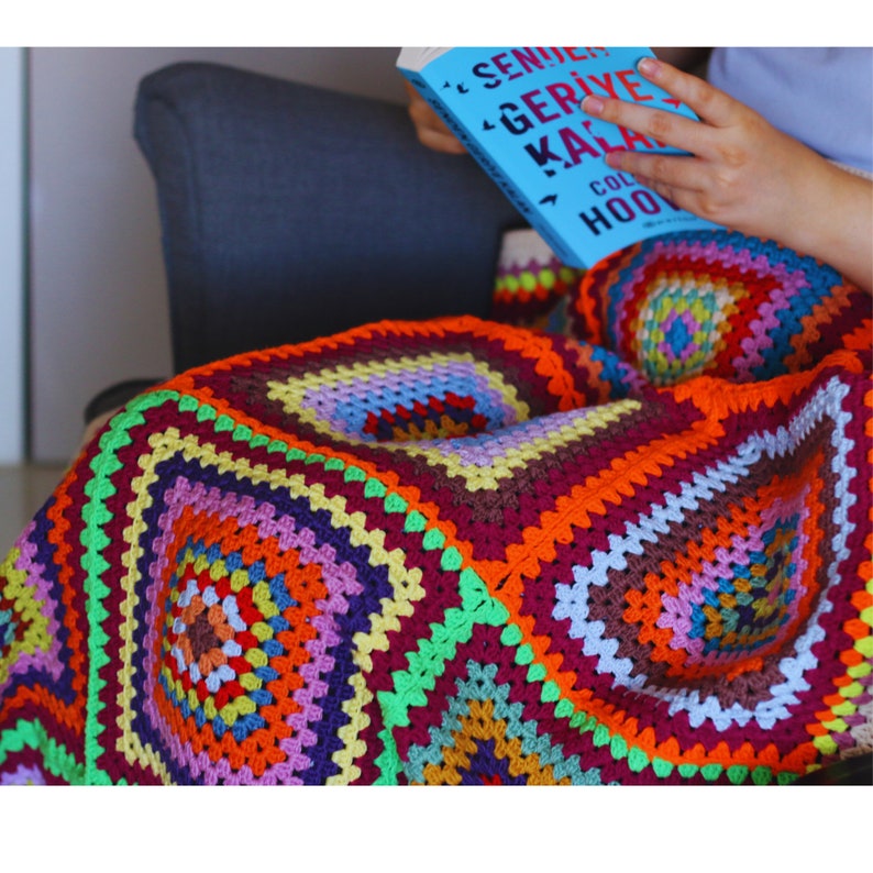 Lap/wheelchair Size Afghan Crochet Granny Square Blanket Etsy