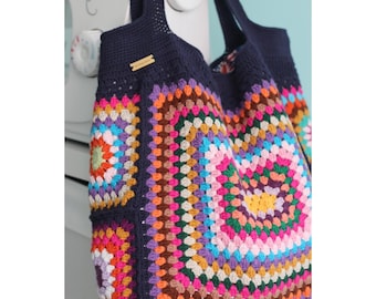 Vierkante tas gehaakte oma, cadeau voor moeder, grote tas zonnebloem, Afghaanse draagtas, cadeau voor haar, tas vrouw, schoudertas gehaakte draagtas