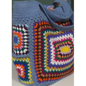 Crochet Granny Square Bag: Colorful Retro Style Cotton Shoulder Bag,Blue crochet tote bag, granny square bag ,shoulder bag,crochet tote bag