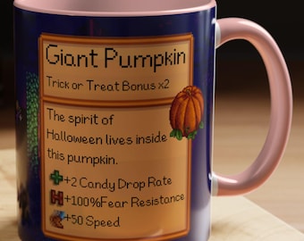 Halloween Stardew Valley Mug, Giant Pumpkin Coffee Cup, Stardew Valley Halloween Mug, Trick or Treat Gift, Colorful Ceramic Cup 11oz & 15oz