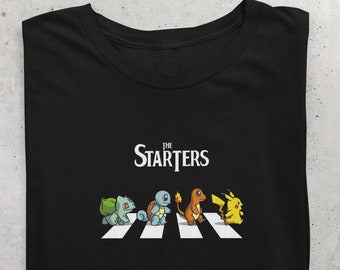 Abbey Road Pokemon Crossover Tee - Classic Starters Meet The Beatles - 100% Combed Cotton Graphic T-Shirt Unisex Heavy Cotton Tee