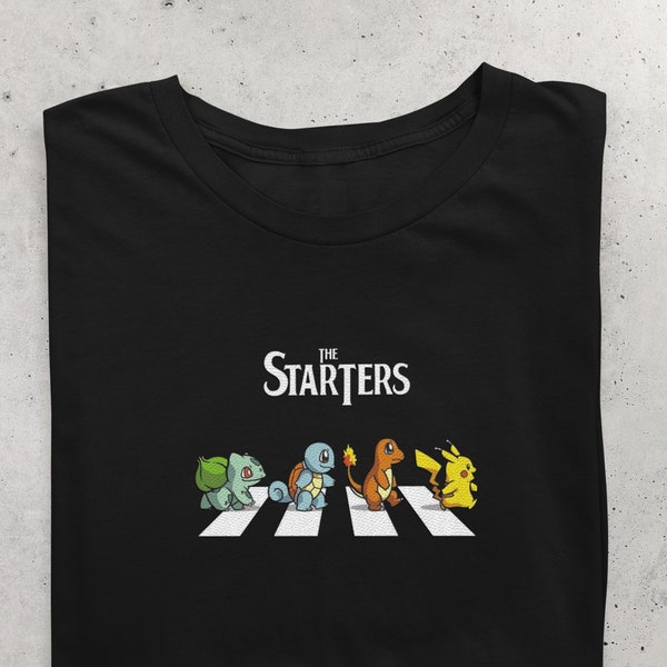 Abbey Road Pokemon Crossover Tee - Classic Starters Meet The Beatles - 100% Combed Cotton Graphic T-Shirt Unisex Heavy Cotton Tee