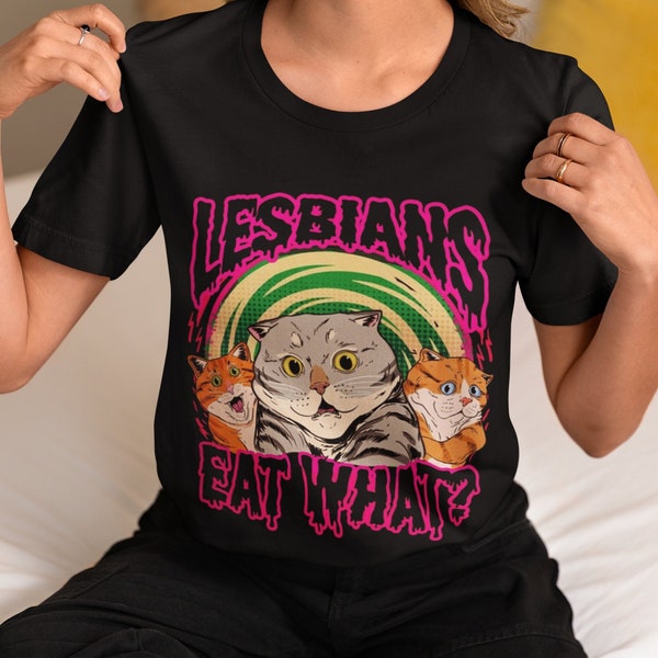 LGBT Lesbische eet wat Cat Vintage T-shirt, druk denken shirt, lesbisch shirt, Pride Month shirt, voor LGBT shirt Unisex zwaar katoenen T-shirt