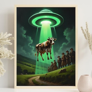 Funny Alien Abduction Art Print: Victorian Landscape UFO (Digital Download)
