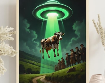 Lustiges Alien Entführung Kunstdruck Viktorianische Landschaft UFO (Digitaler Download)