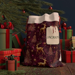 Custom Large Santa Sack with Name,Personalized Christmas Party Gift Bag,Velvet Xmas Gift Bag,Christmas Eve Gift Bag,Holiday Santa Sack Bags
