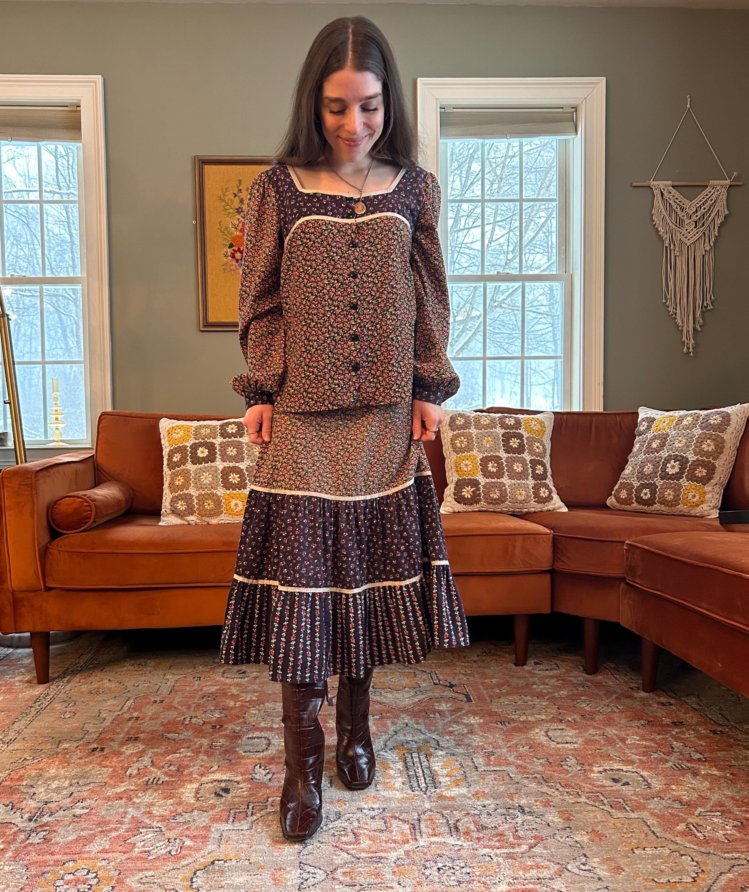Vintage 1970s Gunne Sax Style Boho Floral Prairie Cottagecore Set Size ...