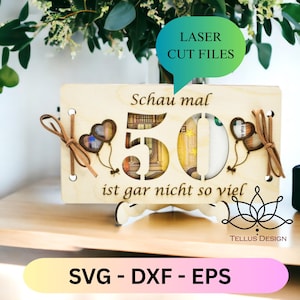 Carte-cadeau d'anniversaire en argent, carte-cadeau unique découpée au laser, cadeau d'argent en bois SVG, cadeau porte-monnaie, téléchargement numérique, cadeau d'anniversaire de 50