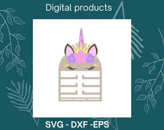 Organizzatore per capelli a forma di unicorno SVG: file tagliato al laser, decorazione per la cameretta dei bambini (download digitale)