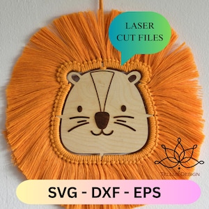 Lion Macrame Laser Cut File – Digital SVG DXF Template for Yarn Wall Art, DIY Animal Decor for Xtool& Glowforge, Boho Jungle Nursery Craft