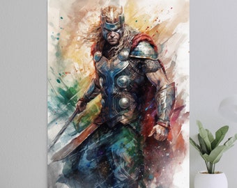 Unique Watercolour Painting of Thor Poster