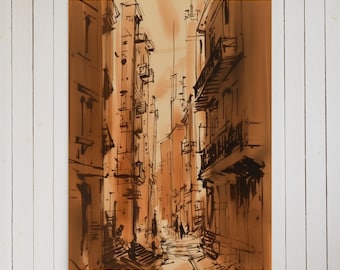 Hand-Drawn Sketch of an Alley in Rome, Italy - Cityscape Artwork