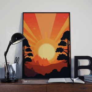 Beautiful Sunrise with Unique Tree Shadow Foreground - Inspiring Art Print - Instant Download