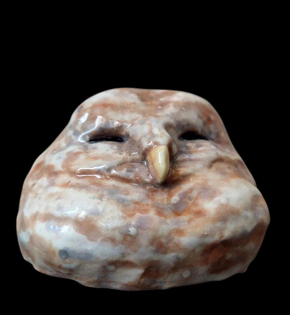 Ceramic owl table ornament, good luck charm,